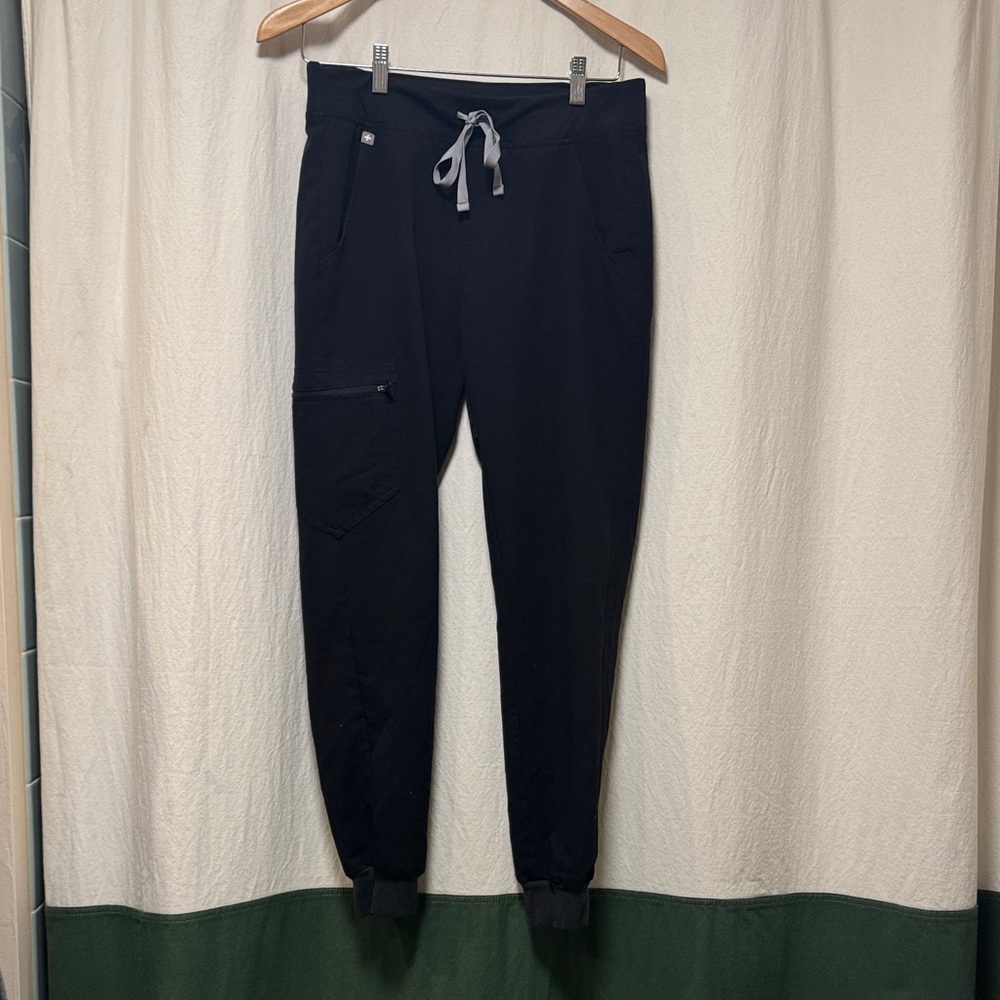 Figs Black Jogger Sweatpants with Gray Drawstring